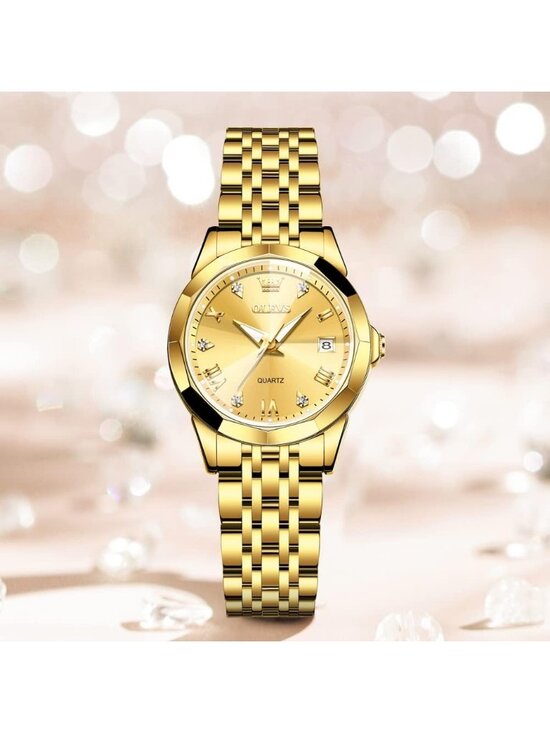 Olevs Women\'s Gold Stainless Steel Elegant Diamond Roman Numerals Wrist Watch